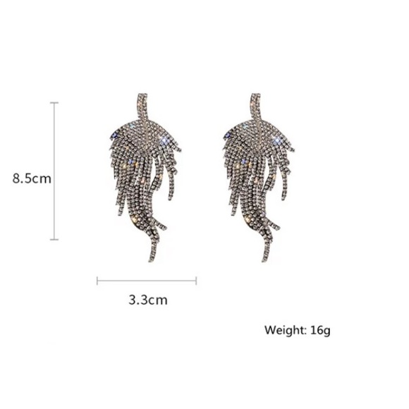 ⭐️ Rhinestone Long Leaf Earrings - Picture 3 of 4